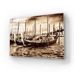 Sepia Venetian Boats Glass Wall Art - CreoGlass E-Shop