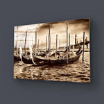 Sepia Venetian Boats Glass Wall Art - CreoGlass E-Shop