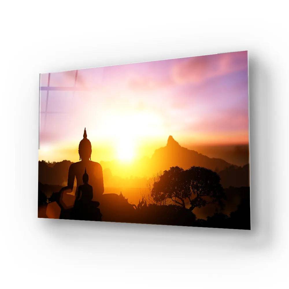 Silhouette of Buddha on Sunset Glass Wall Art - CreoGlass E-Shop