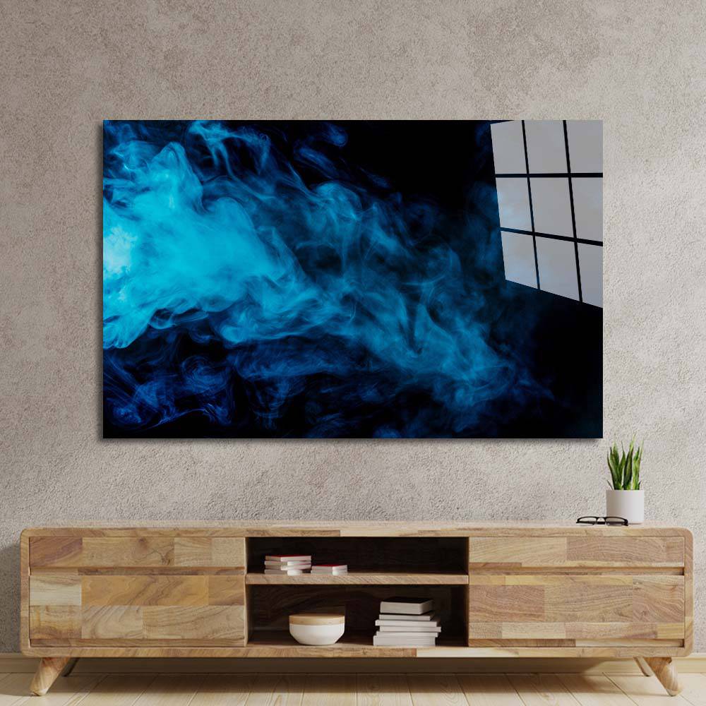 Smoke Effect Black and Blue Glass Wall Art - CreoGlass E-Shop