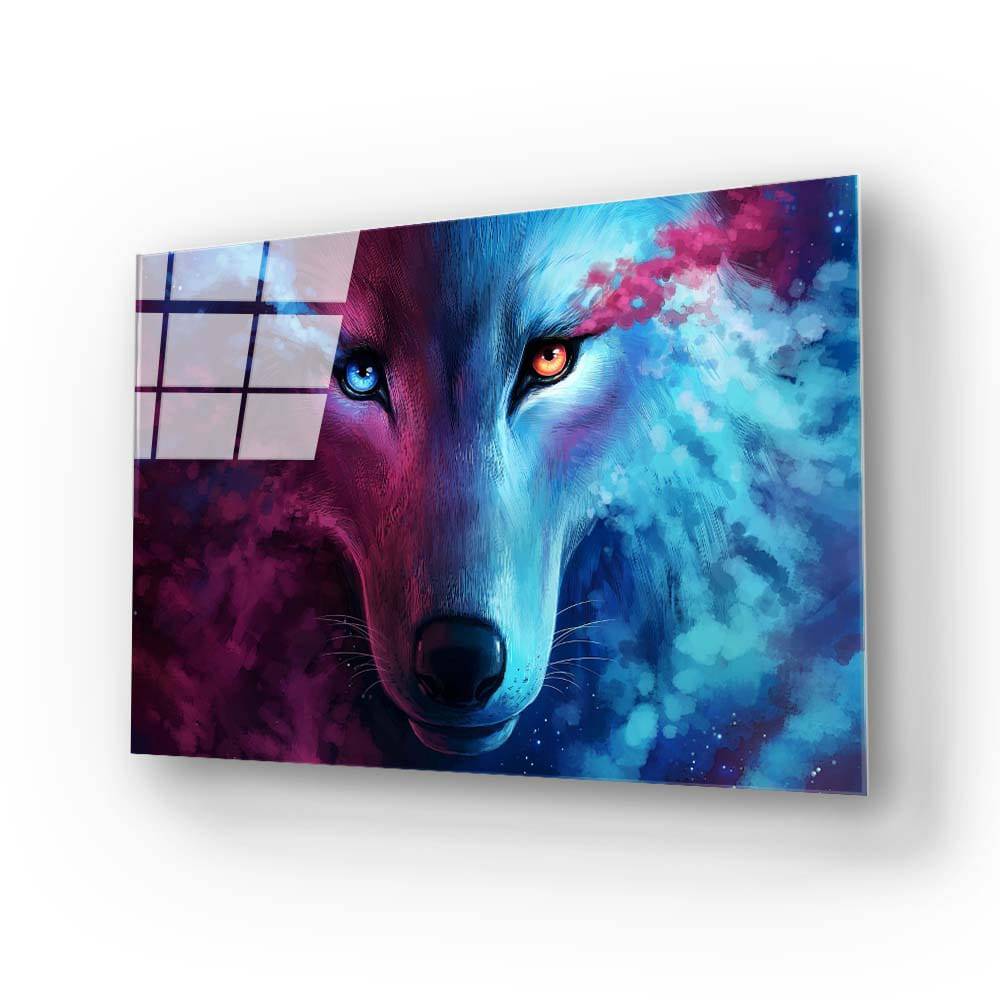 Snow Wolf Purple and Blue Glass Wall Art - CreoGlass E-Shop