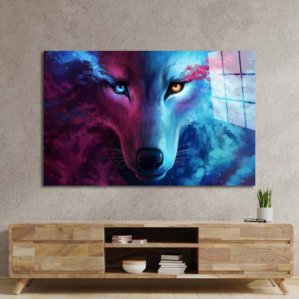 Snow Wolf Purple and Blue Glass Wall Art - CreoGlass E-Shop