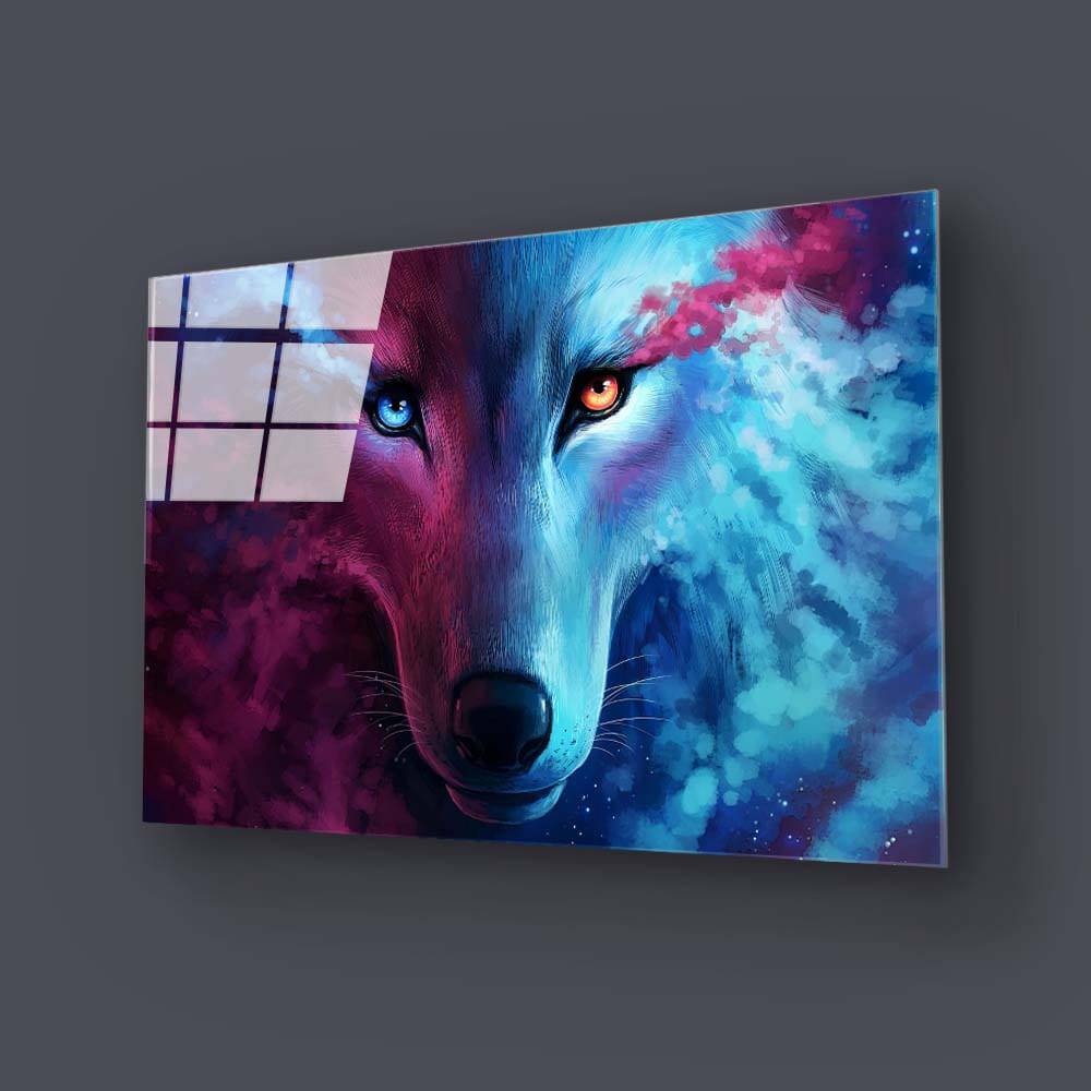 Snow Wolf Purple and Blue Glass Wall Art - CreoGlass E-Shop