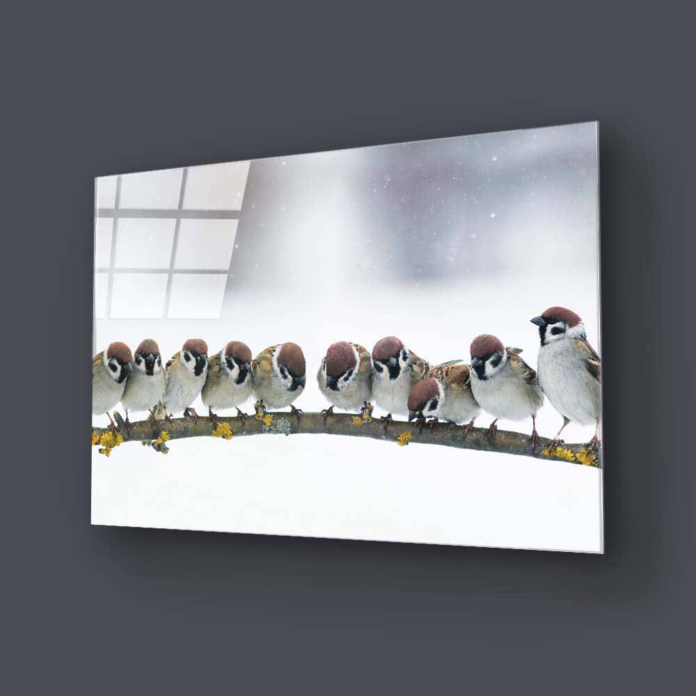 Sparrows Sitting on a Branch Glass Wall Art - CreoGlass E-Shop