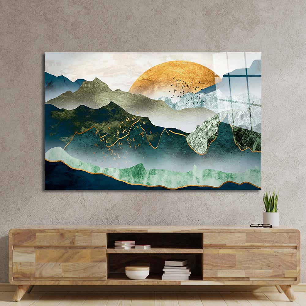 Stylised Sunset Cut-out Illustration Glass Wall Art - CreoGlass E-Shop