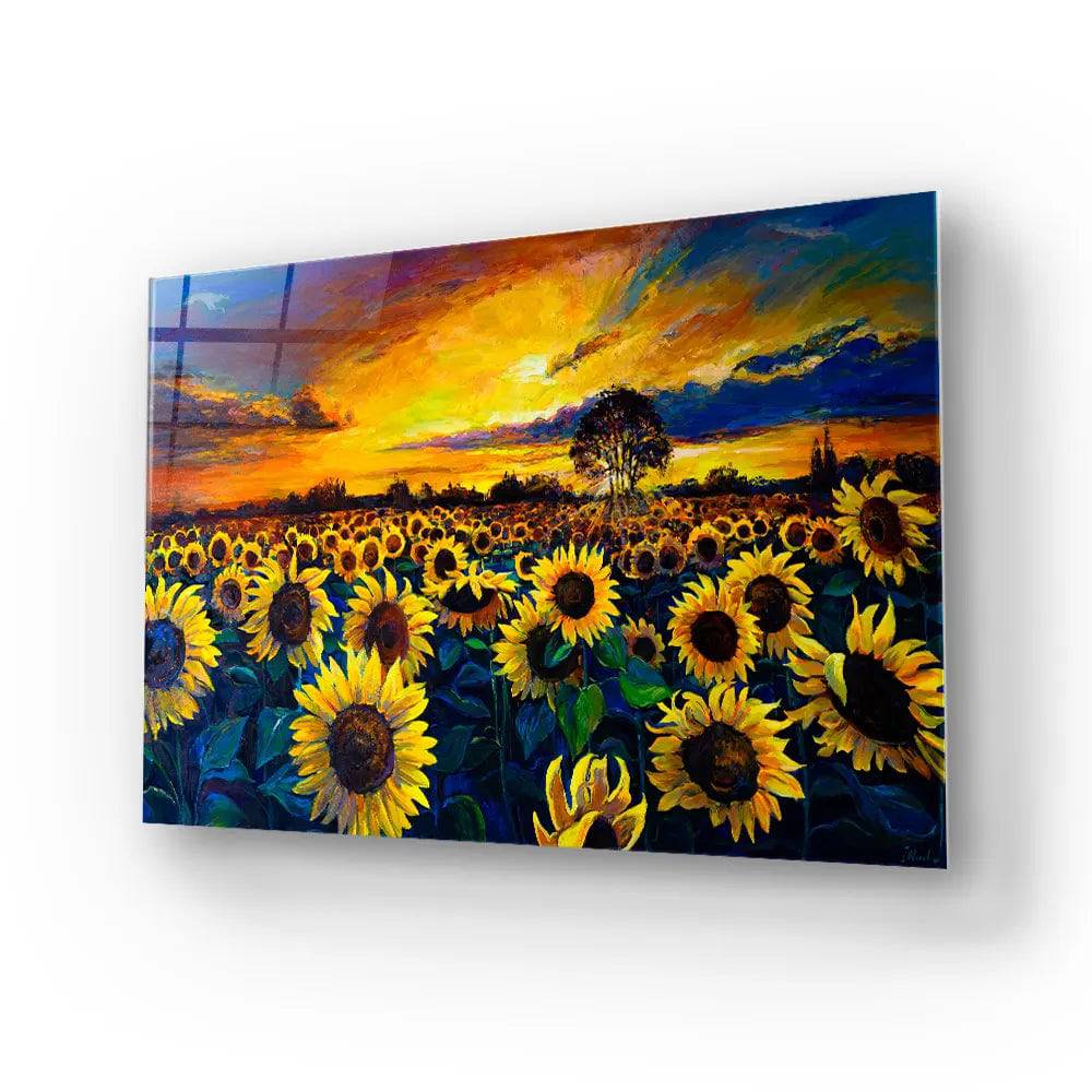 Sunset Flower Field Glass Wall Art - CreoGlass E-Shop