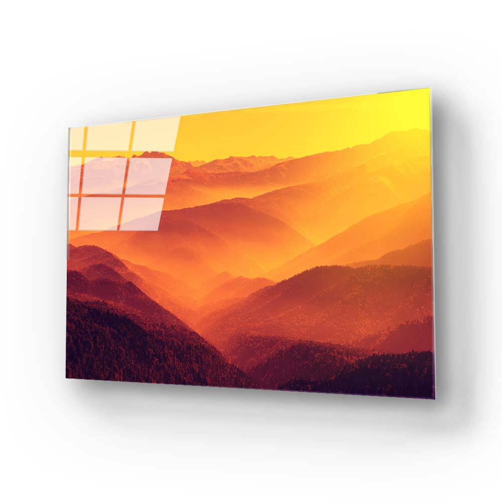 Sunset Mountain Forest Glass Wall Art - CreoGlass E-Shop