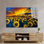 Sunset Sunflower Field Glass Wall Art - CreoGlass E-Shop
