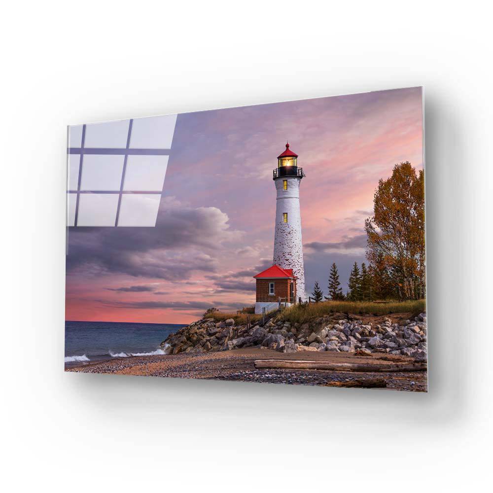 The Crisp Point Lighthouse During Sunset Glass Wall Art - CreoGlass E-Shop