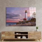 The Crisp Point Lighthouse During Sunset Glass Wall Art - CreoGlass E-Shop