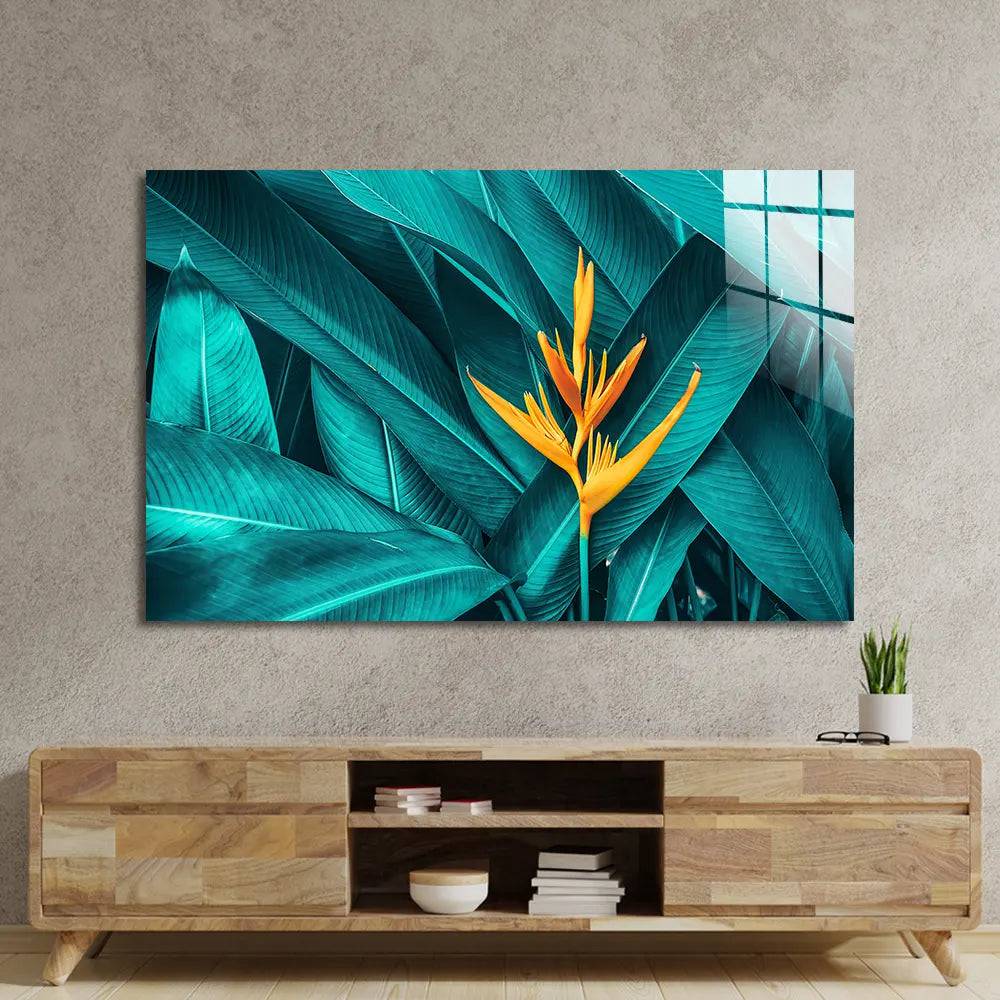 Tropical Leaves Colourful Flowers Glass Wall Art - CreoGlass E-Shop
