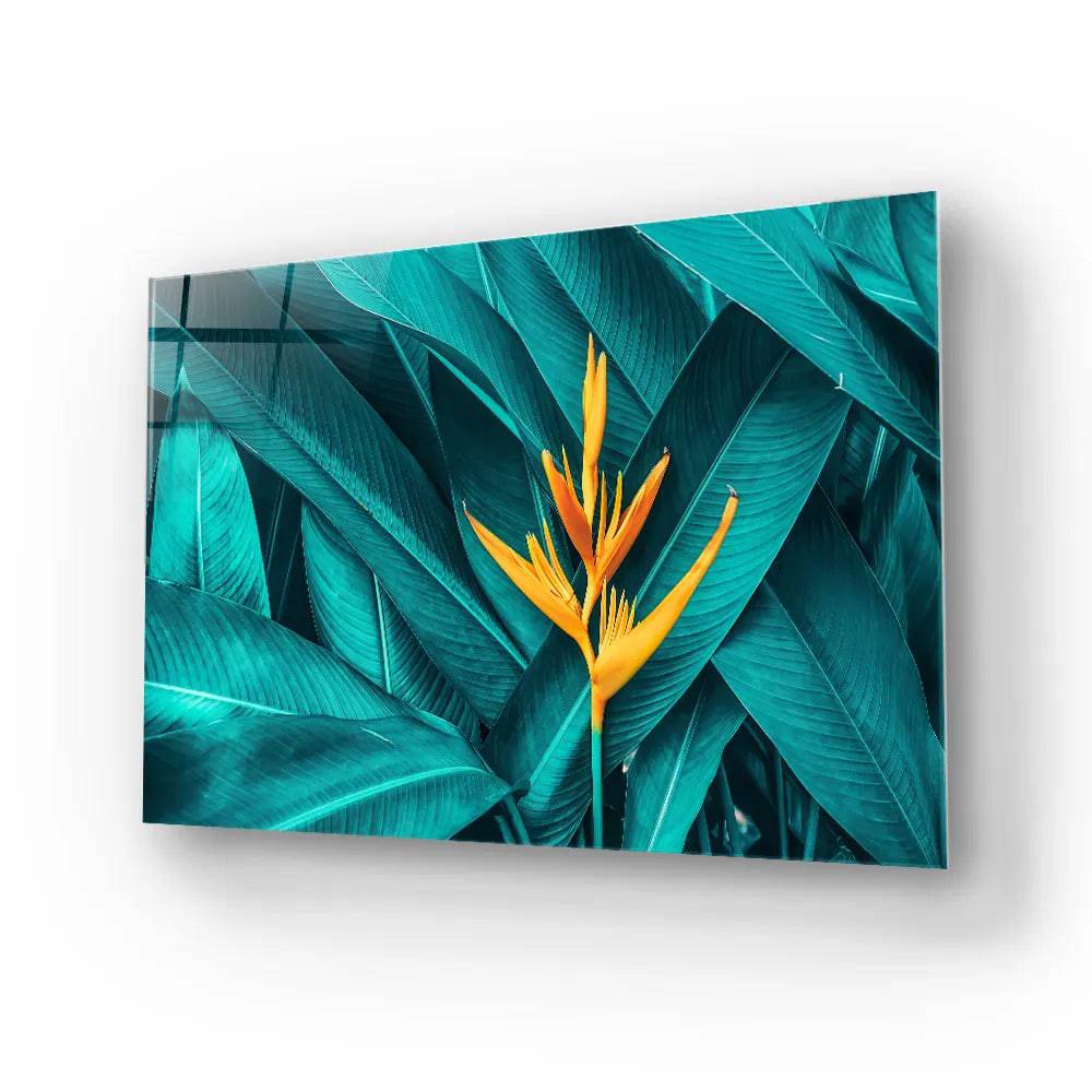Tropical Leaves Colourful Flowers Glass Wall Art - CreoGlass E-Shop