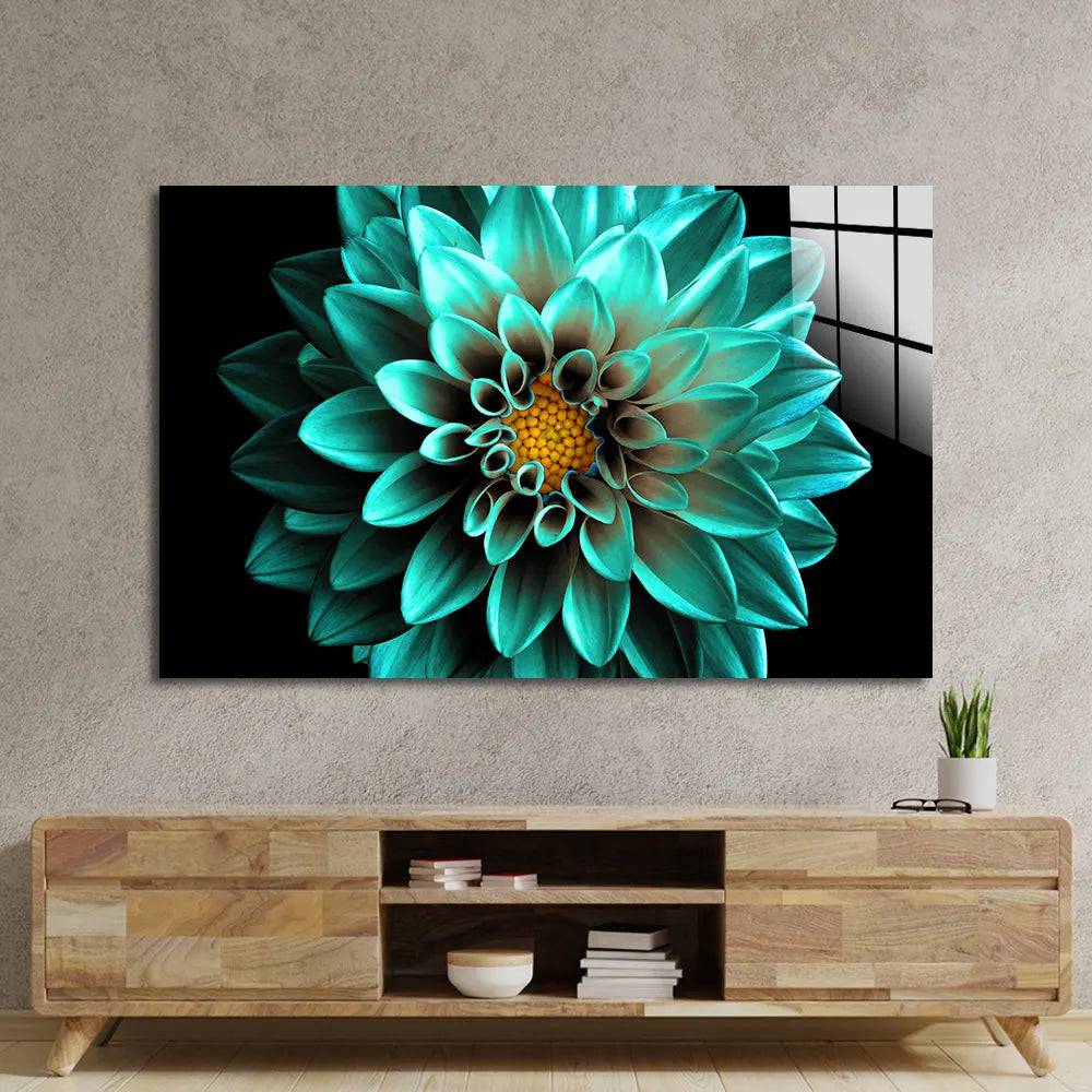 Turquoise Dahlia Glass Wall Art - CreoGlass E-Shop