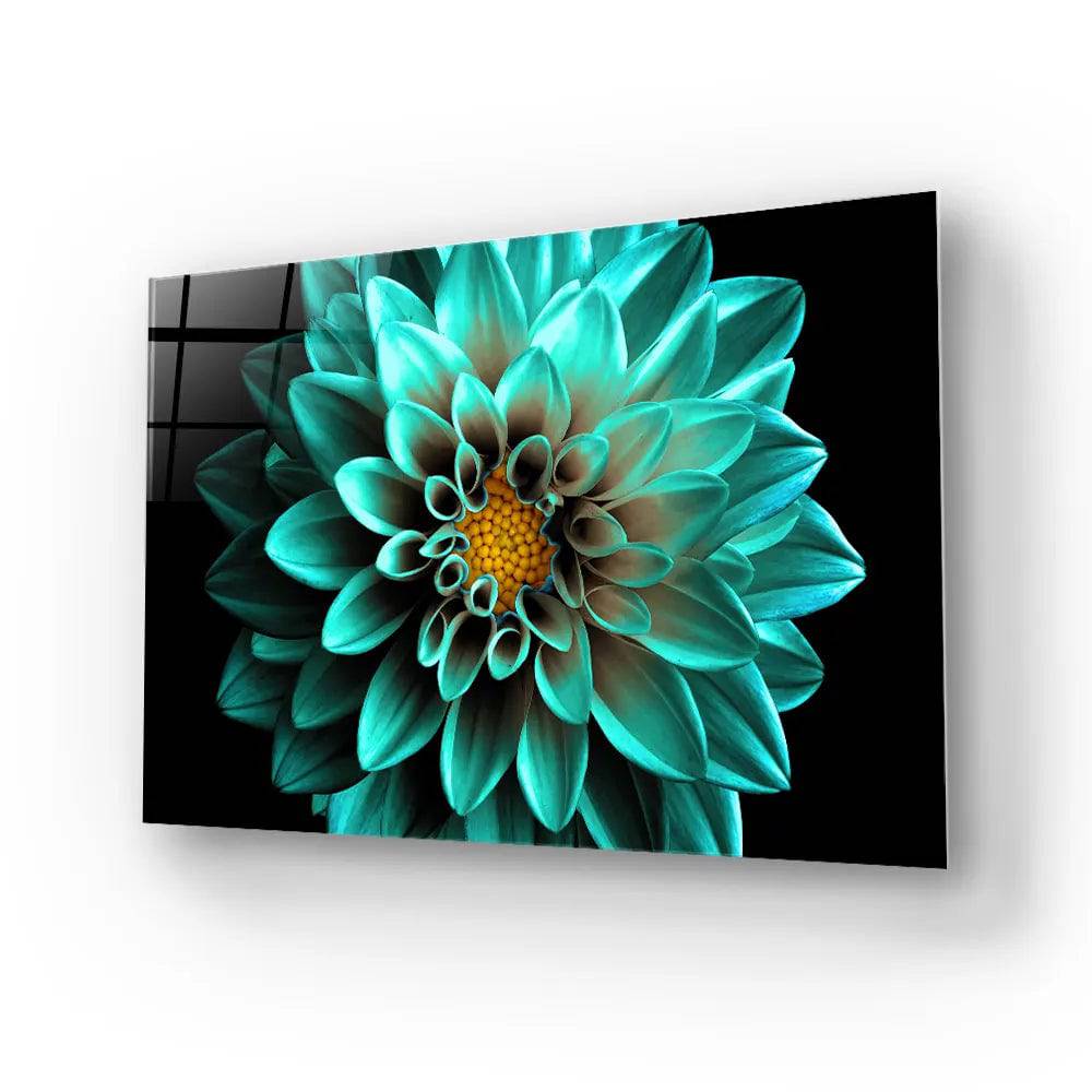 Turquoise Dahlia Glass Wall Art - CreoGlass E-Shop