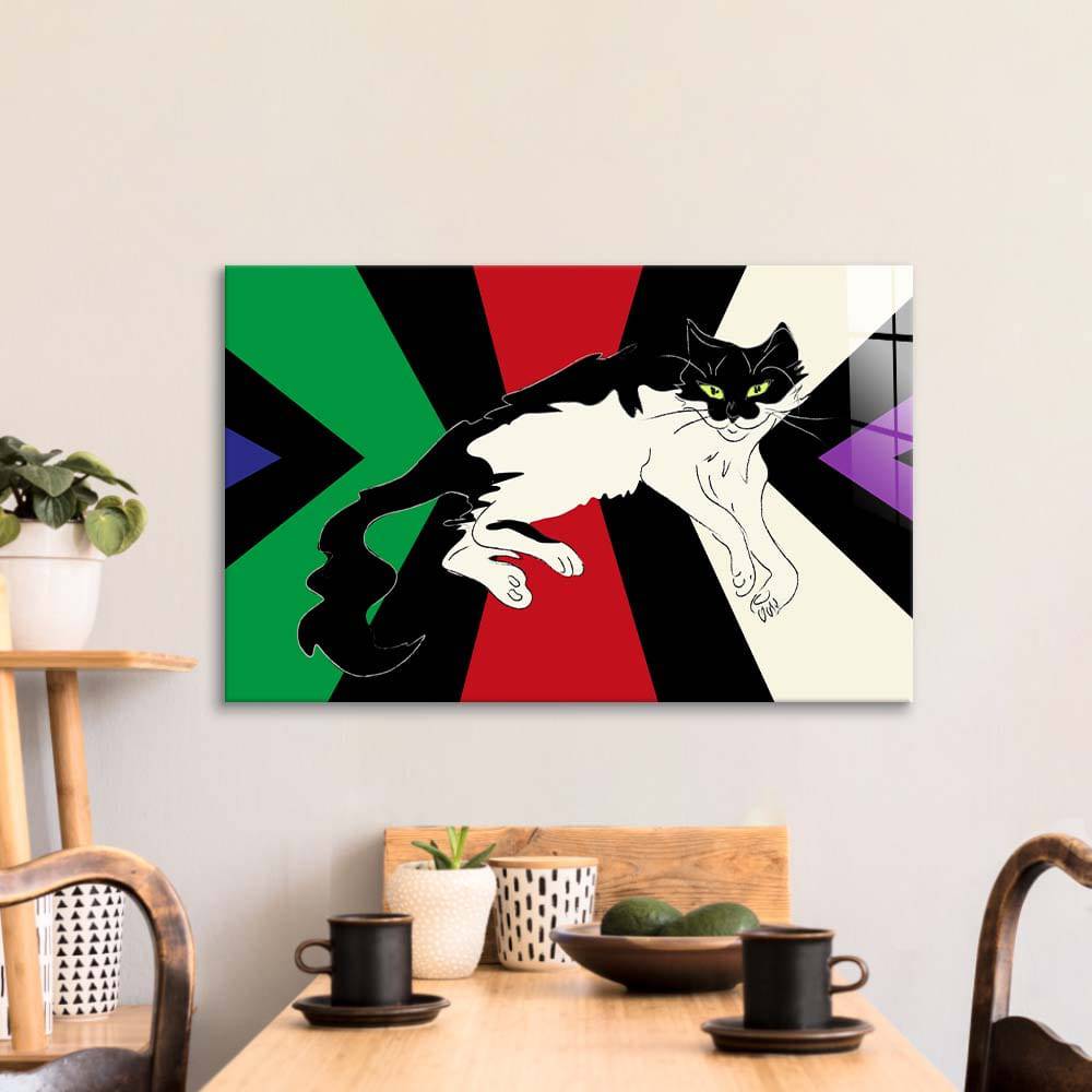 Tuxedo Cat Glass Wall Art - CreoGlass E-Shop
