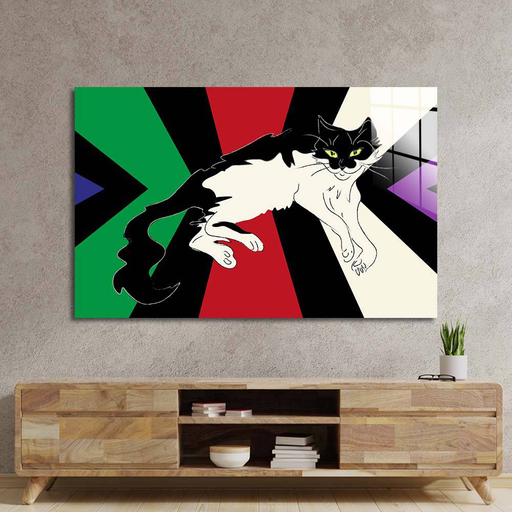 Tuxedo Cat Glass Wall Art - CreoGlass E-Shop