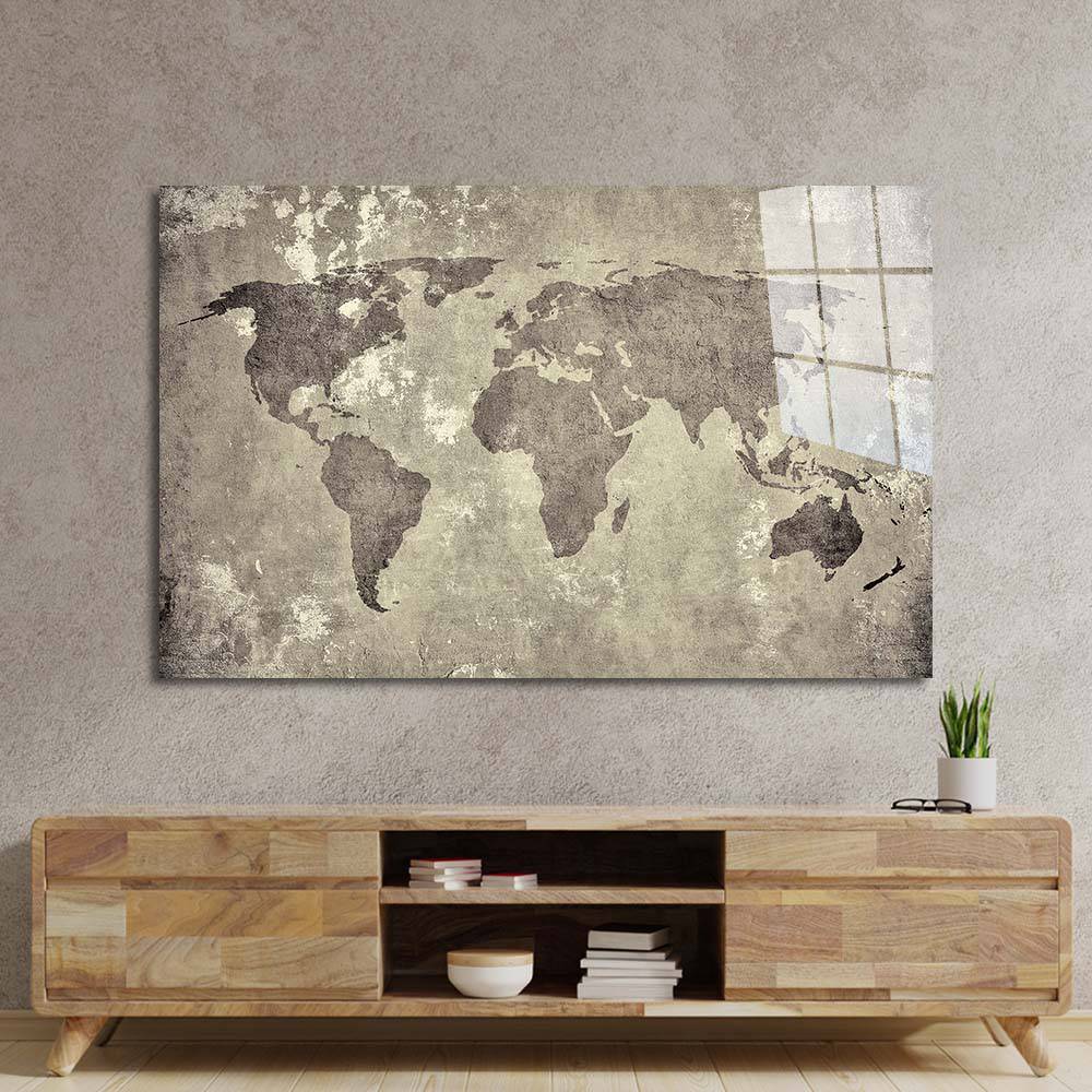 Vintage World Map Glass Wall Art - CreoGlass E-Shop