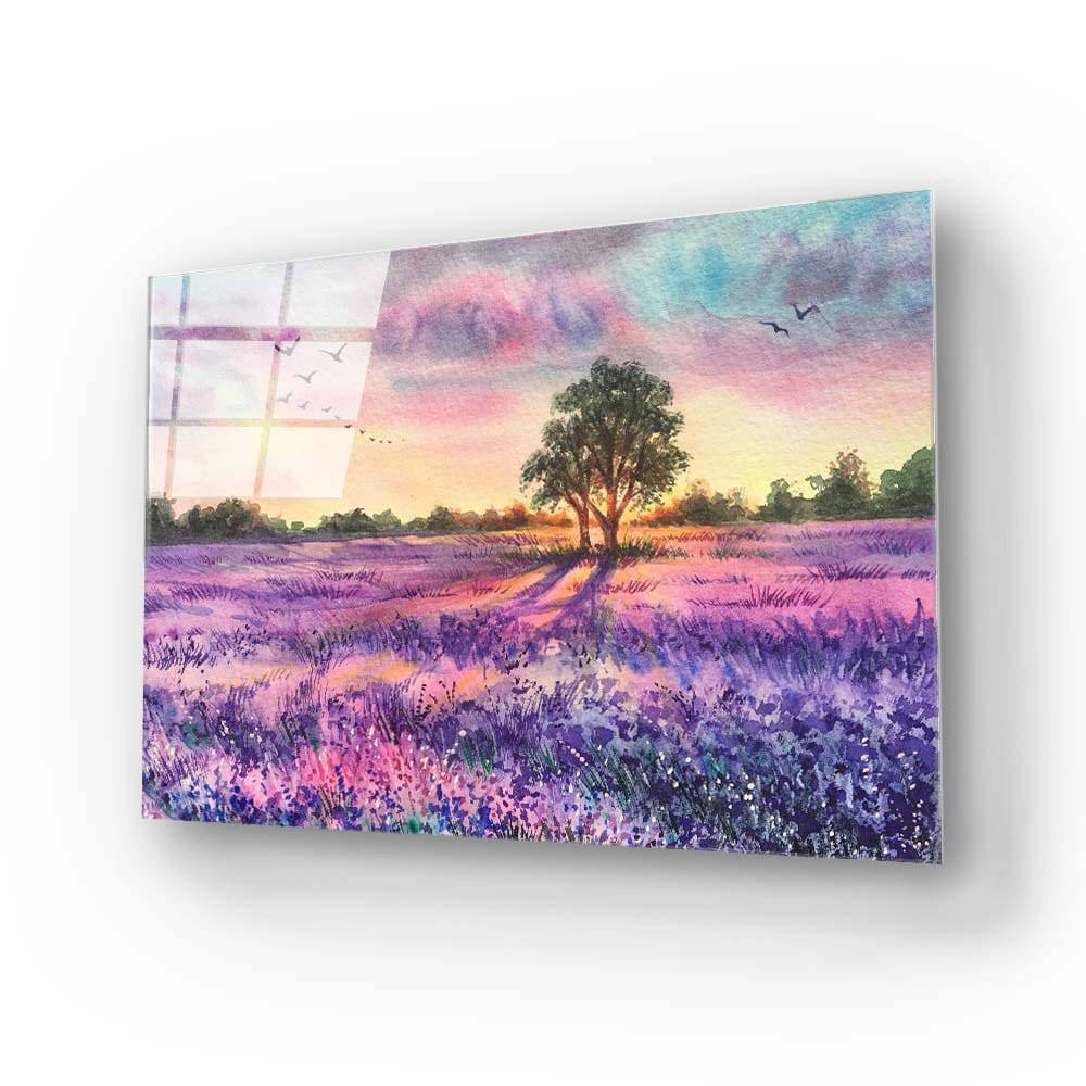 Watercolour Lavender Field Glass Wall Art - CreoGlass E-Shop