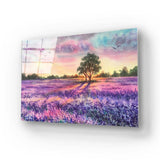 Watercolour Lavender Field Glass Wall Art - CreoGlass E-Shop