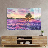 Watercolour Lavender Field Glass Wall Art - CreoGlass E-Shop