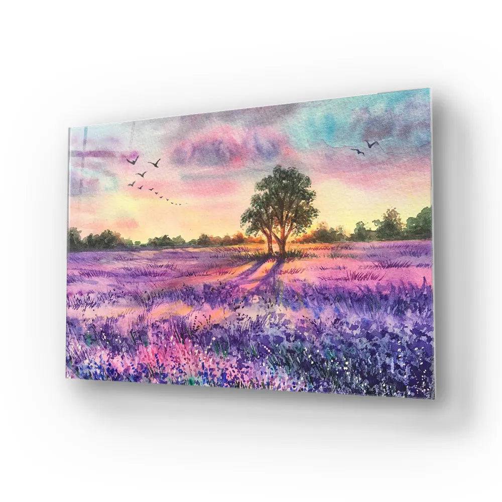 Watercolour Lavender Field Glass Wall Art - CreoGlass E-Shop