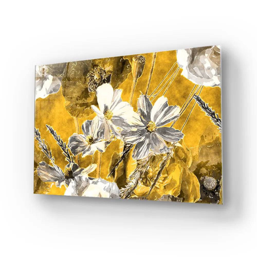 White and Yellow Flowers Glass Wall Art - CreoGlass E-Shop