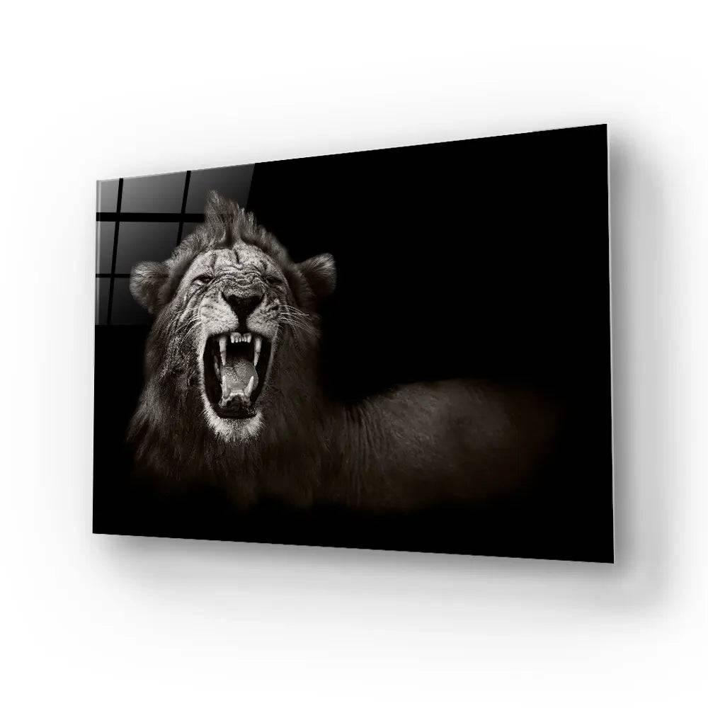 Wild African Male Lion Growling Glass Wall Art - CreoGlass E-Shop