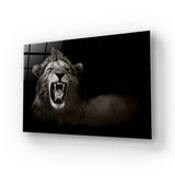 Wild African Male Lion Growling Glass Wall Art - CreoGlass E-Shop