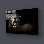 Wild African Male Lion Growling Glass Wall Art - CreoGlass E-Shop