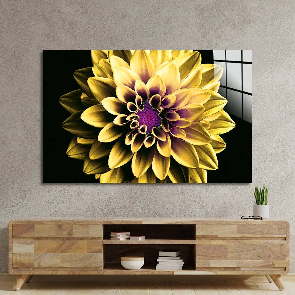Yellow and Purple Dahlia Glass Wall Art - CreoGlass E-Shop