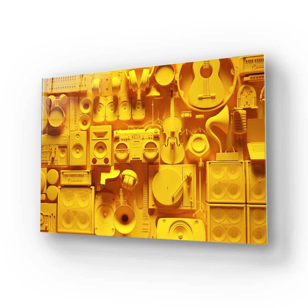 Yellow Musical Collage Glass Wall Art - CreoGlass E-Shop
