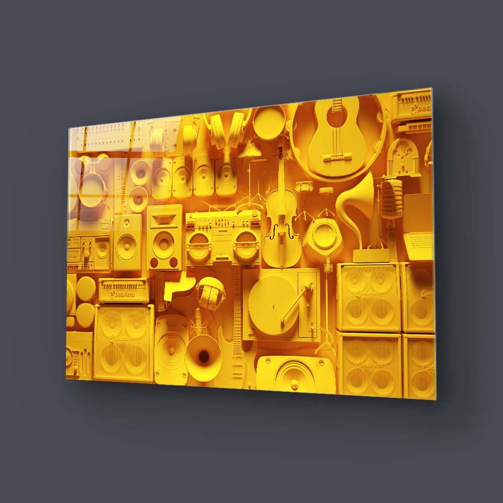 Yellow Musical Collage Glass Wall Art - CreoGlass E-Shop