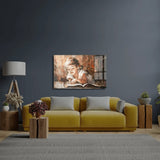 A Child Reads Book Warm Sun Glass Wall Art - CreoGlass E-Shop