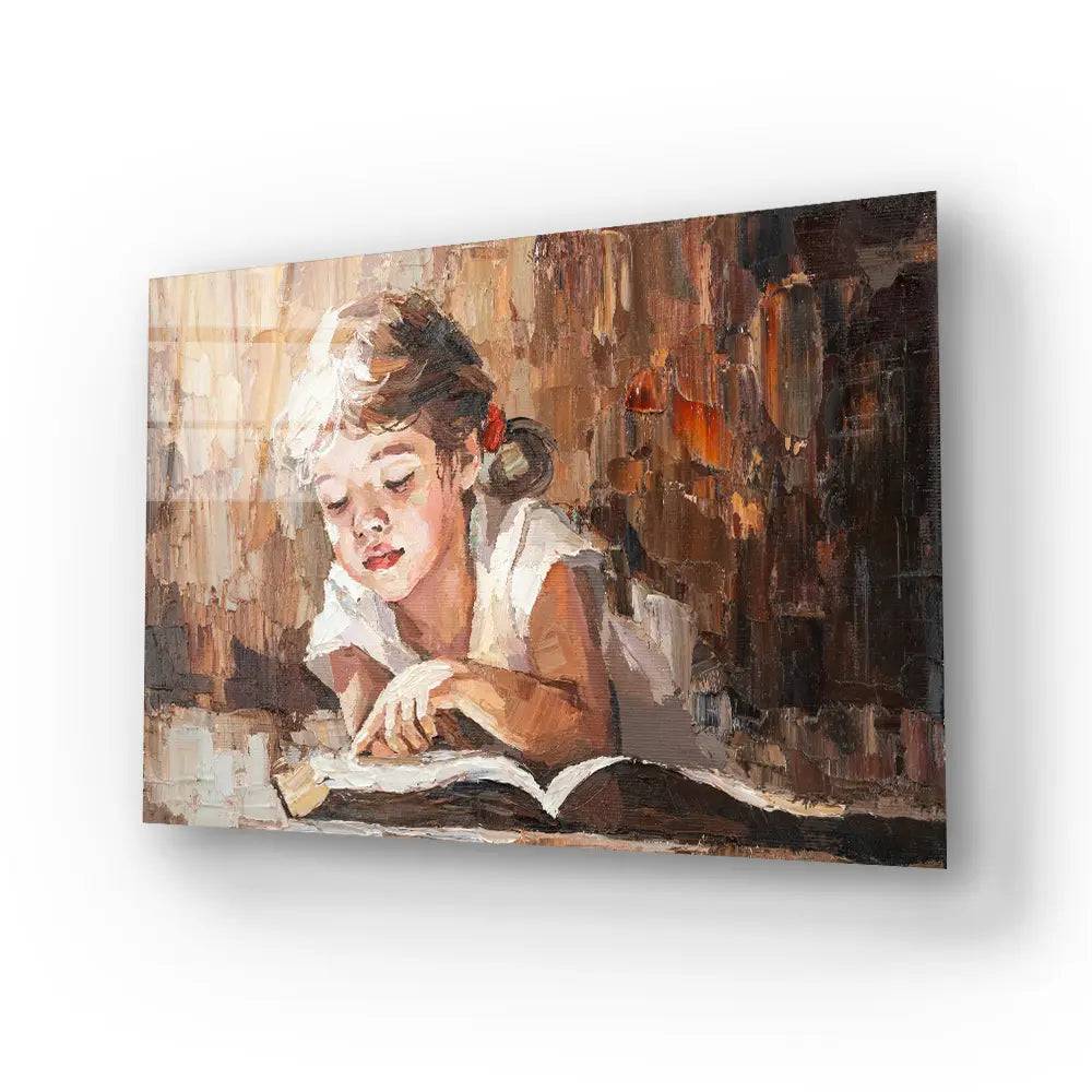 A Child Reads Book Warm Sun Glass Wall Art - CreoGlass E-Shop