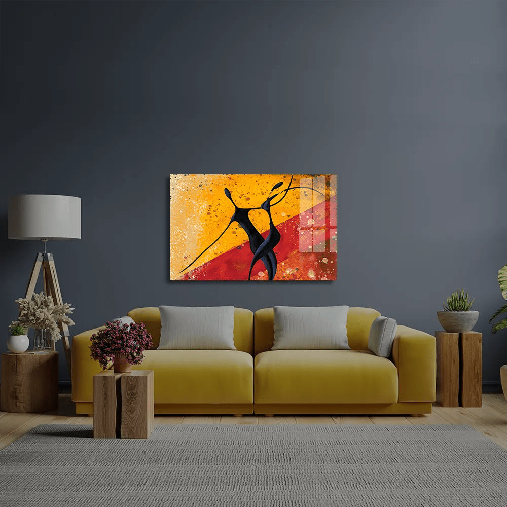 African Couple Dance Floor Glass Wall Art - CreoGlass E-Shop