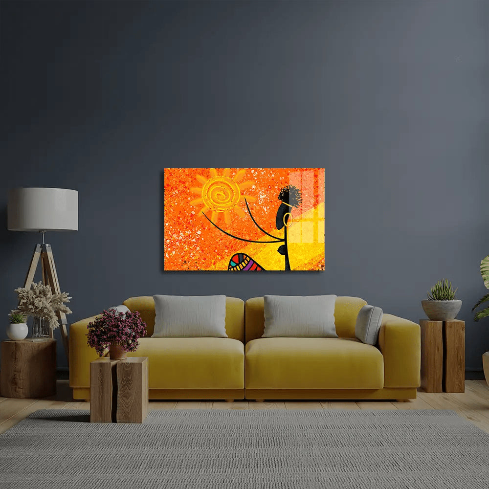 African Girl Holds Sun Glass Wall Art - CreoGlass E-Shop