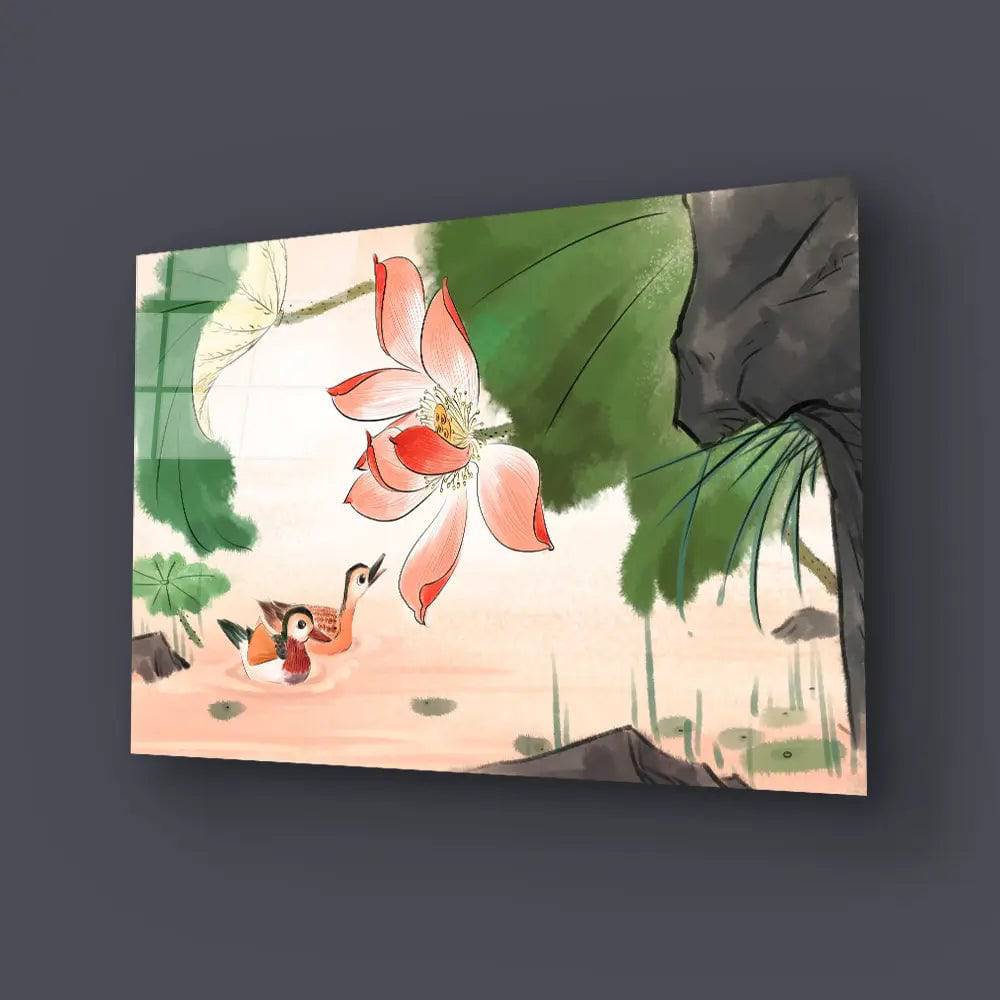 Chinese Style Lotus Glass Wall Art - CreoGlass E-Shop