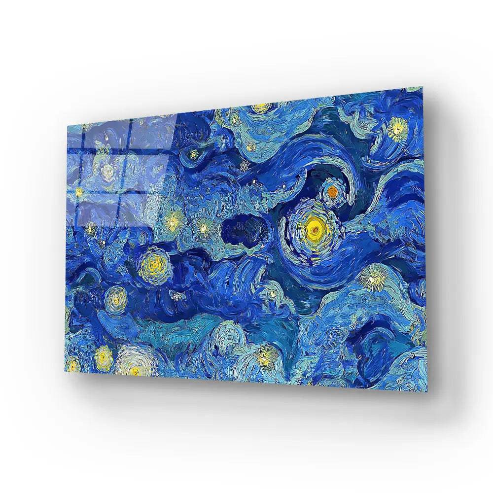 Cloudy Blue Night Sky Stars Glass Wall Art - CreoGlass E-Shop