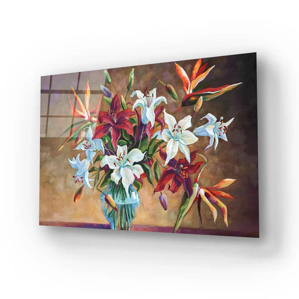Colorful Lily Flowers Glass Wall Art - CreoGlass E-Shop
