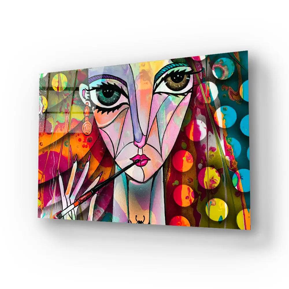 Cubism Woman Portrait Girl Design Glass Wall Art - CreoGlass E-Shop