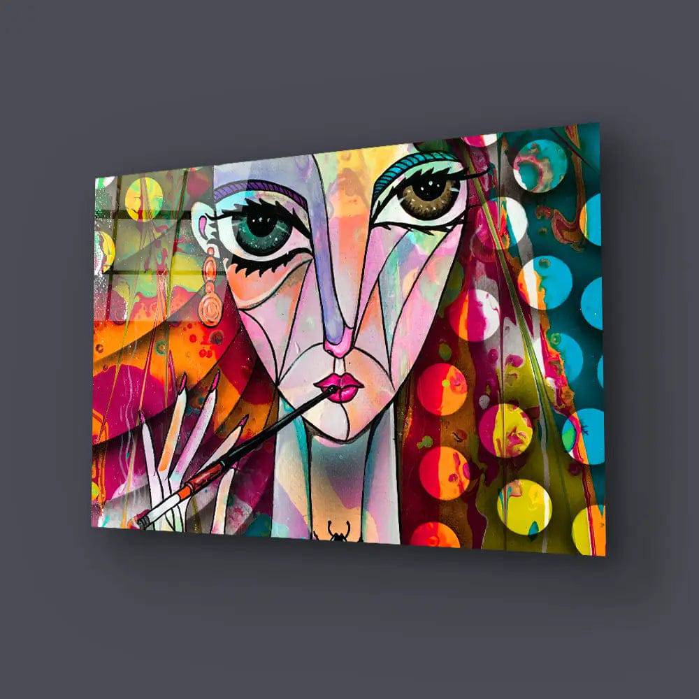 Cubism Woman Portrait Girl Design Glass Wall Art - CreoGlass E-Shop