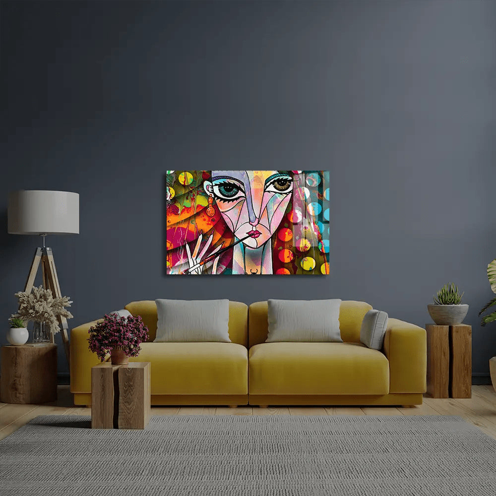 Cubism Woman Portrait Girl Design Glass Wall Art - CreoGlass E-Shop