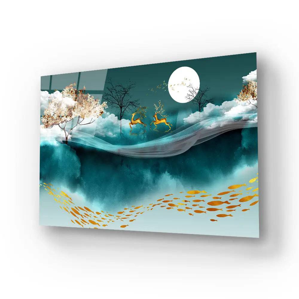 Deer Walking Across Forest Glass Wall Art - CreoGlass E-Shop