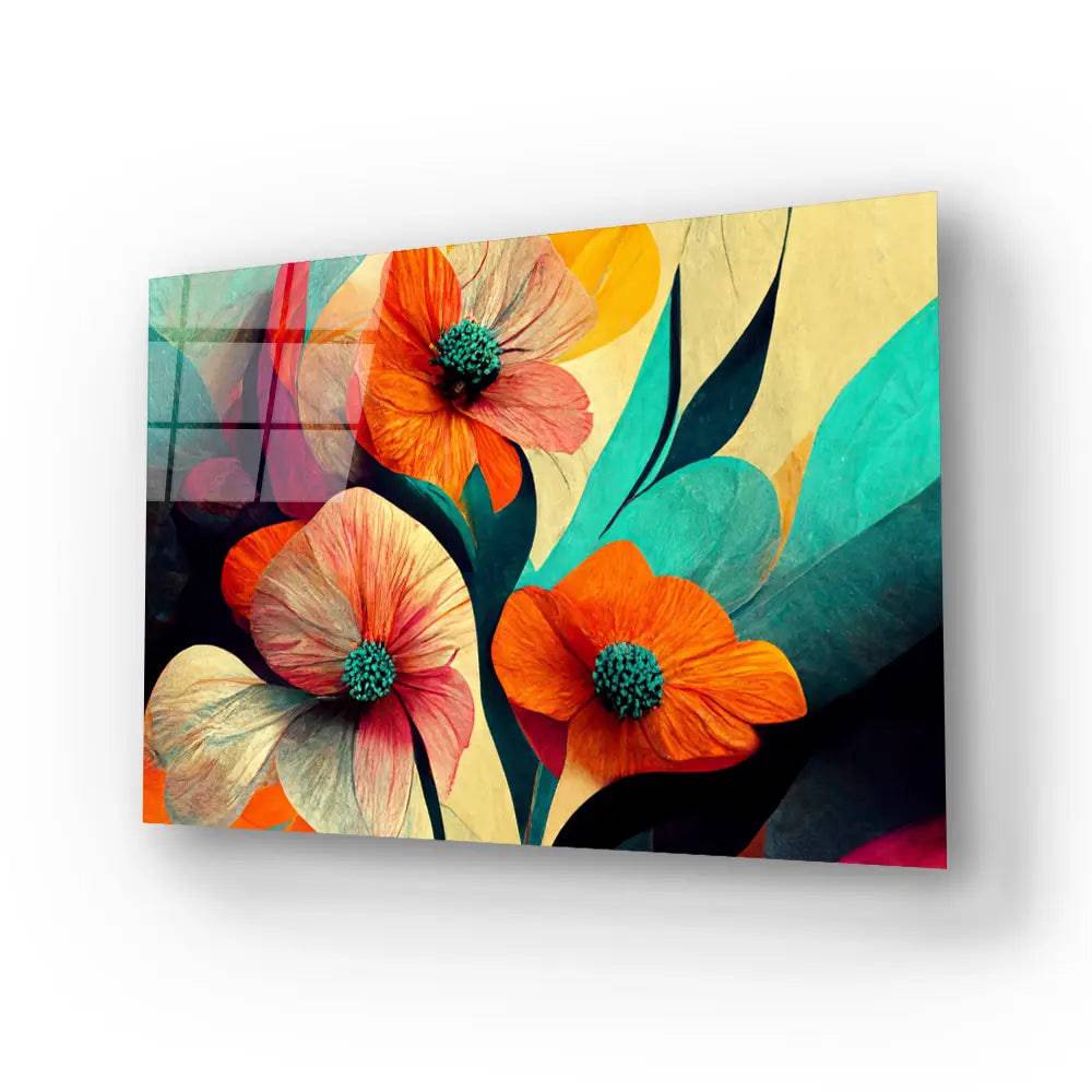 Flower Brush Line Art Glass Wall Art - CreoGlass E-Shop