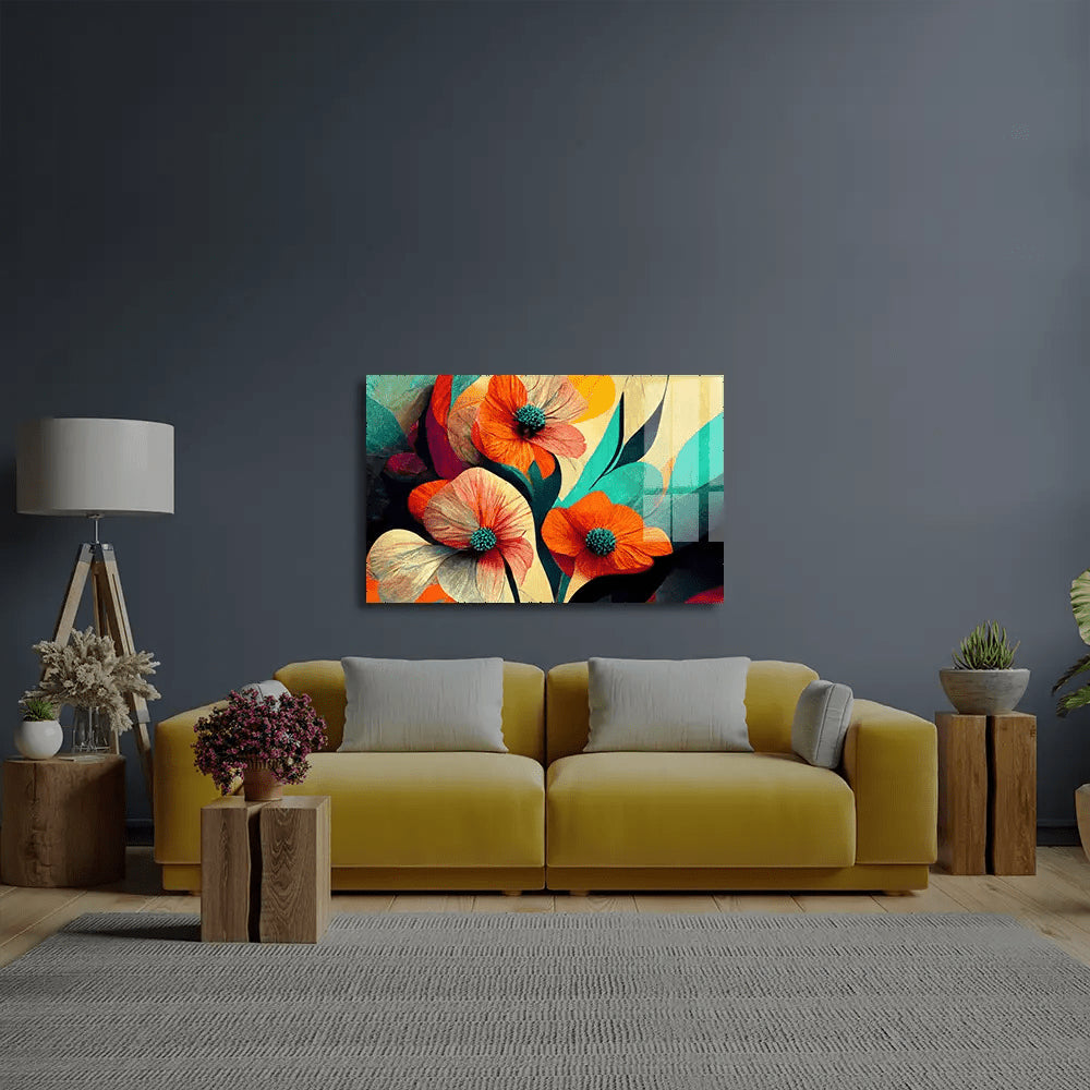 Flower Brush Line Art Glass Wall Art - CreoGlass E-Shop