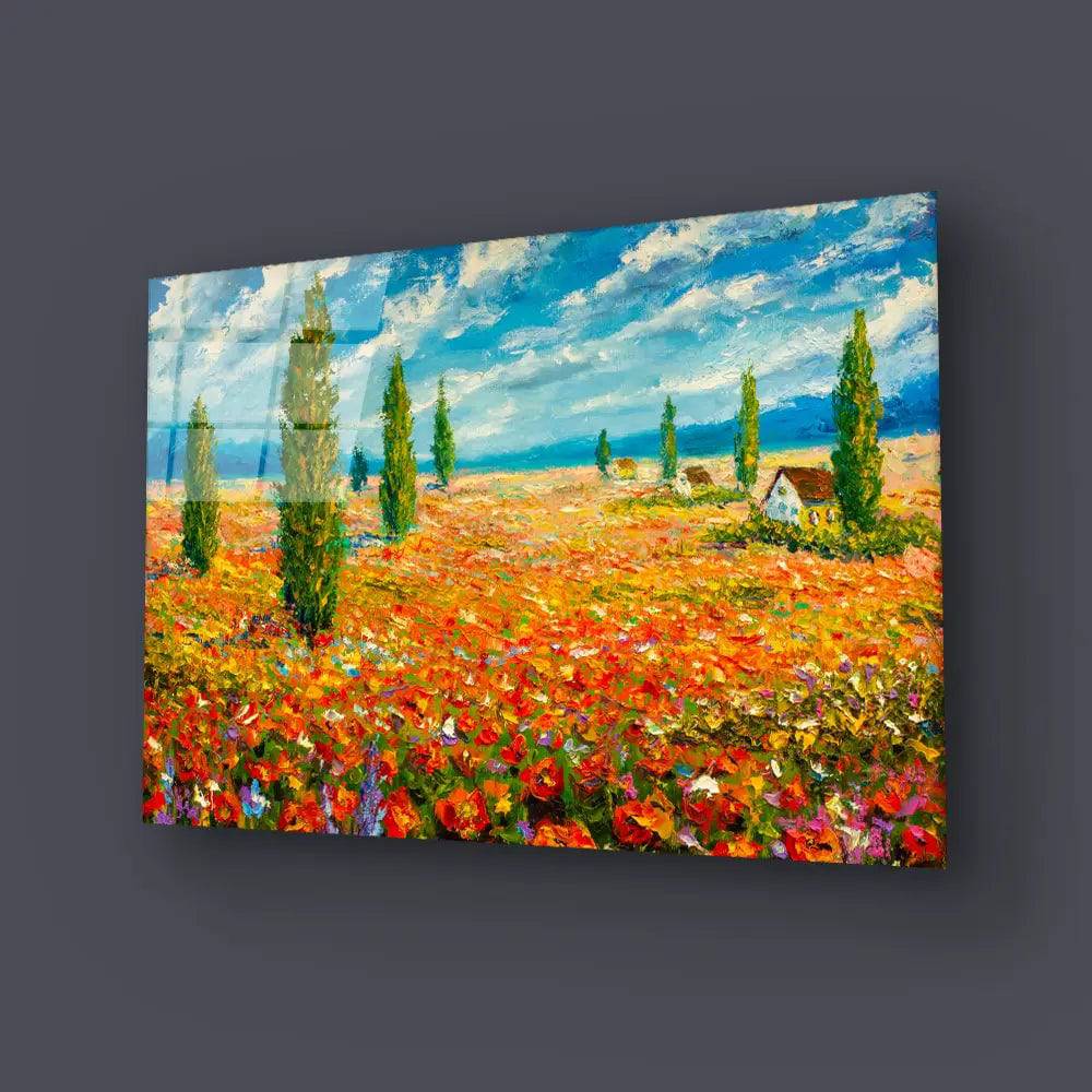 Flower Monet Meadow Glass Wall Art - CreoGlass E-Shop