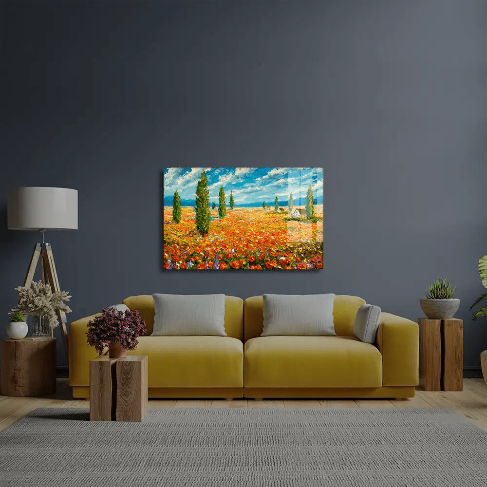 Flower Monet Meadow Glass Wall Art - CreoGlass E-Shop