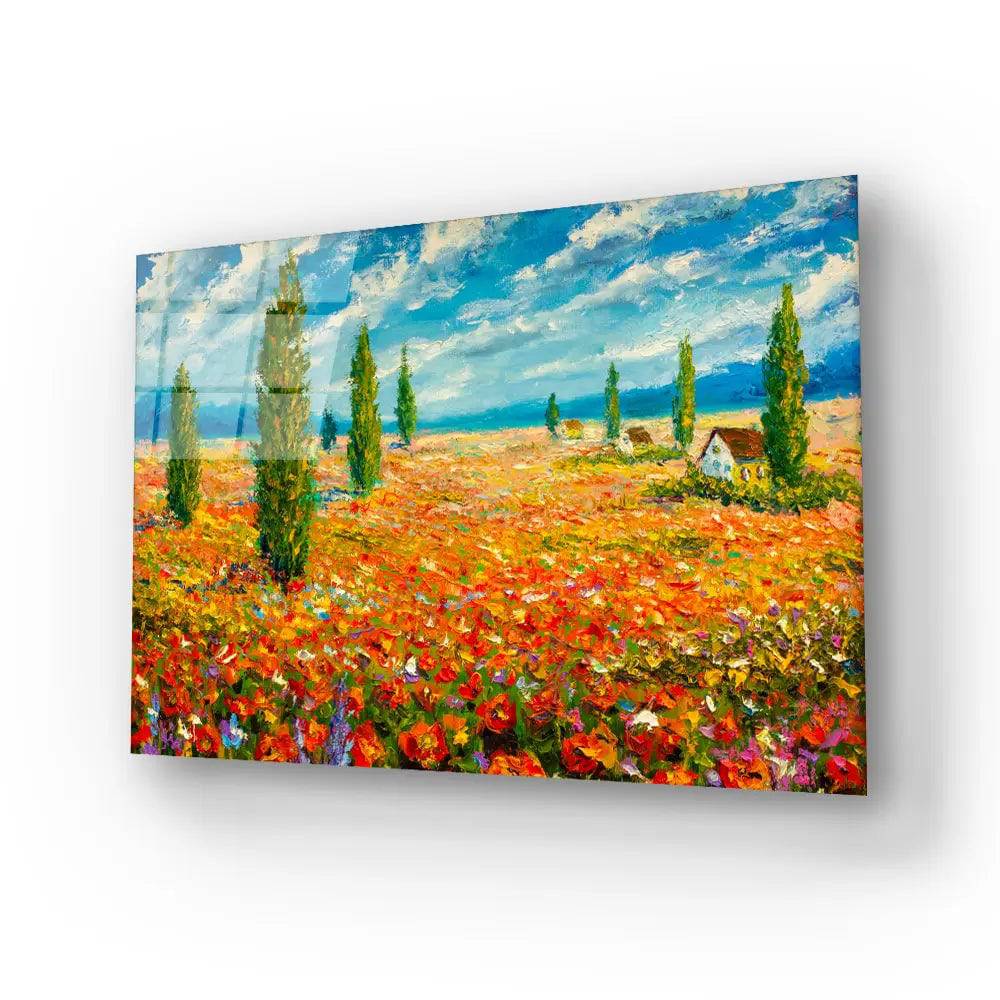 Flower Monet Meadow Glass Wall Art - CreoGlass E-Shop