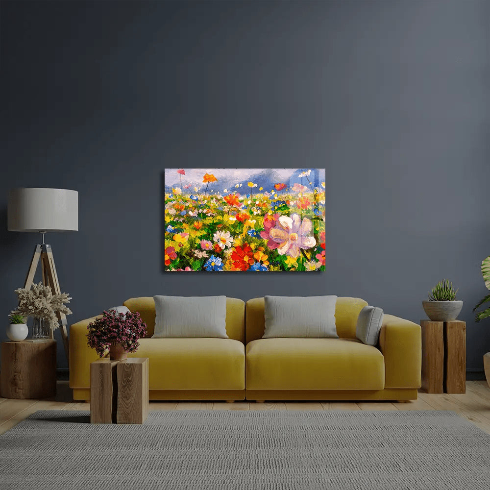 Flowers Monet Meadow Glass Wall Art - CreoGlass E-Shop