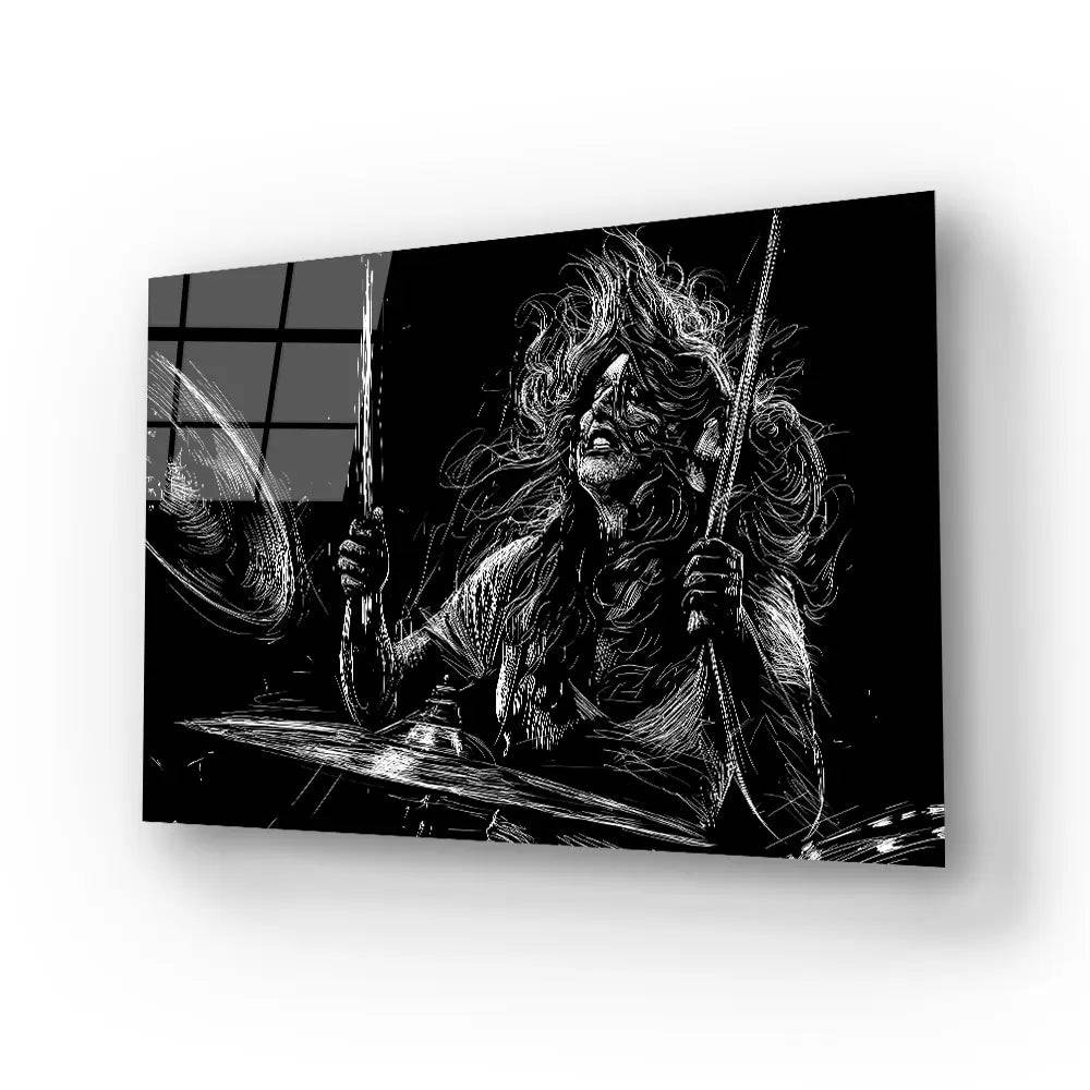 Girl Drummer Musician Rock Drummer Glass Wall Art - CreoGlass E-Shop